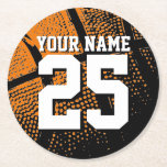 Anpassningsbar basketbollens sportjargong-nummer o underlägg papper rund<br><div class="desc">Anpassningsbar basketbollens sportskyttelnummer och namn Round Papper Underlägg. Födelsedagsfest för hemmet och kontoret. Personlig dricker härskare med namn på barn,  sporttränare,  tränare,  vänner,  familj etc. Bakgrund för orange eller anpassningsbar färg.</div>