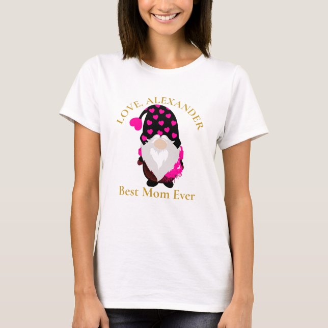 Anpassningsbar Bästa Mamma någonsin Gnome Black Ro T Shirt (Framsida)