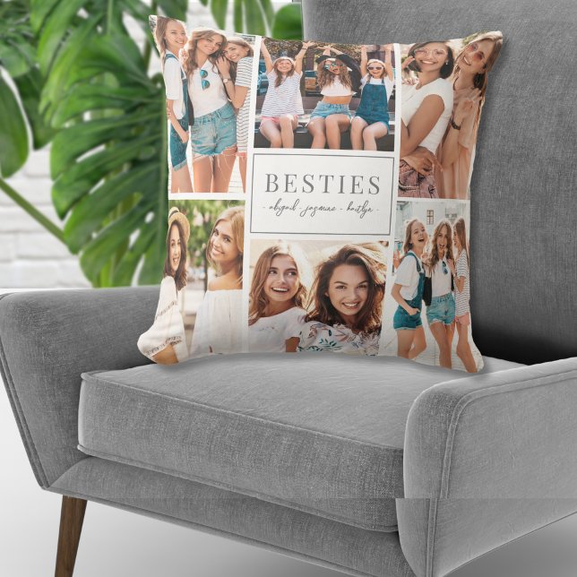 Anpassningsbar Bästa vän-BFF-fotokollage Kudde (Custom Best Friend BFF Photo Collage Throw Pillow )