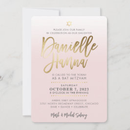 ANPASSNINGSBAR Bat mitzvah Inbjudan blek rosa guld