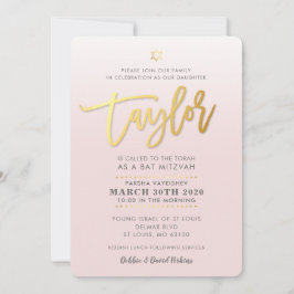ANPASSNINGSBAR Bat mitzvah Inbjudan blek rosa guld