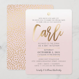 ANPASSNINGSBAR Bat mitzvah Inbjudan blek rosa guld