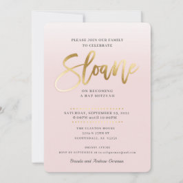 ANPASSNINGSBAR Bat mitzvah Inbjudan blek rosa guld