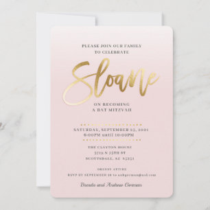 ANPASSNINGSBAR Bat mitzvah Inbjudan blek rosa guld
