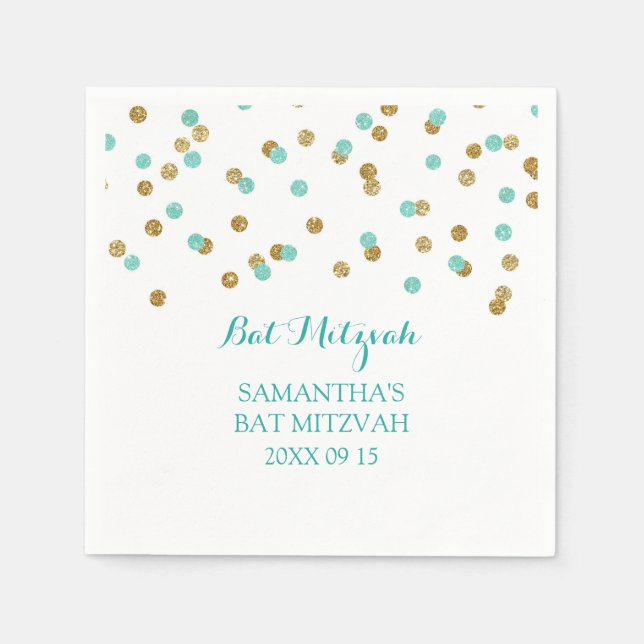 Anpassningsbar Bat mitzvah Napkin Mint Guld Blue C Pappersservett (Framsidan)