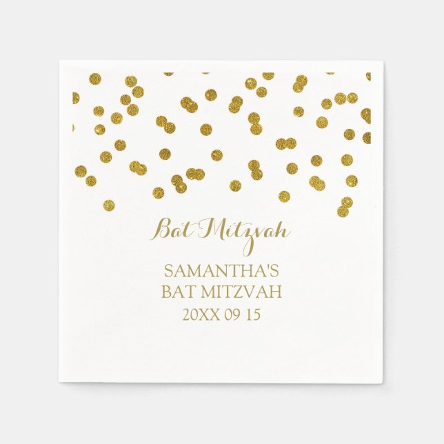 Anpassningsbar Bat mitzvah Napkin Mint Guld Confet Pappersservett (Framsidan)