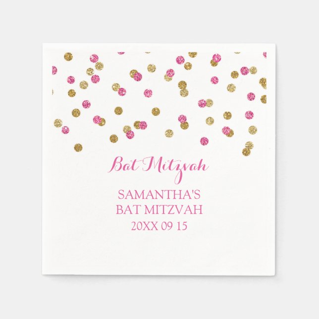 Anpassningsbar Bat mitzvah Napkin Mint Guld Rosa C Pappersservett (Framsidan)
