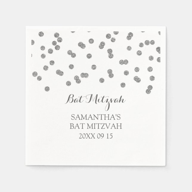 Anpassningsbar Bat mitzvah Napkin Mint Silver Conf Pappersservett (Framsidan)