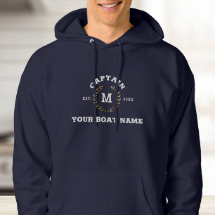 Anpassningsbar båtkapten Monogram Guld Laurel Naut Hoodie