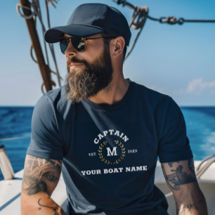 Anpassningsbar båtkapten Monogram Guld Laurel Naut T Shirt