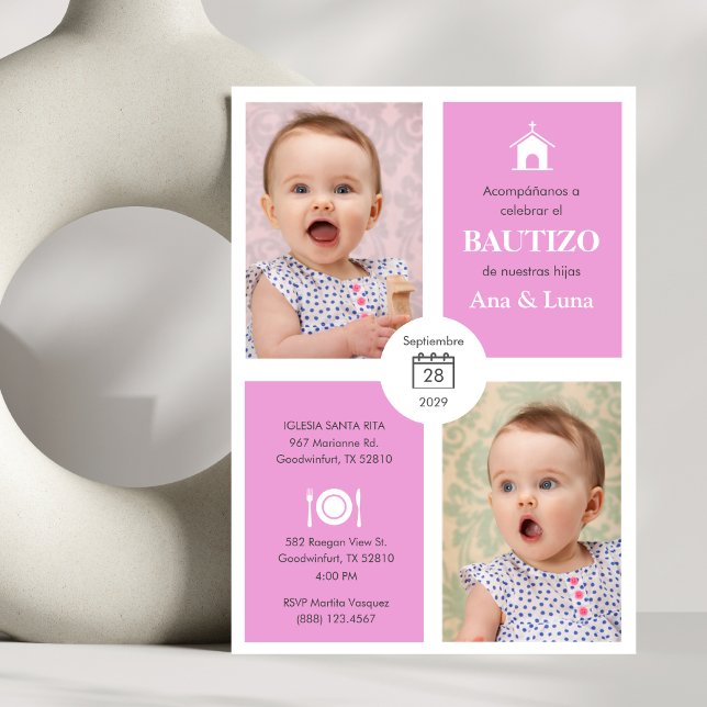 Anpassningsbar Bautizo Invacion Twin Girls Cute Ba Inbjudningar (Skapare uppladdad)