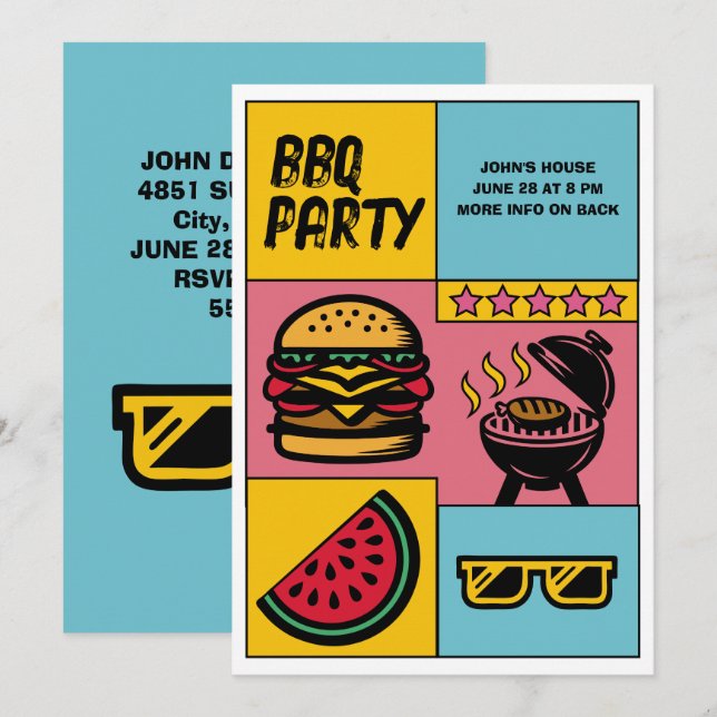 Anpassningsbar BBQ Party Sommargrill Cookout Pop A Inbjudningar (Fram/baksida)
