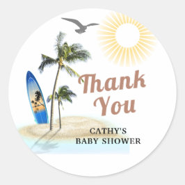 Anpassningsbar Beach Baby Shower Tack Runt Klistermärke