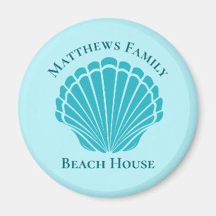Anpassningsbar Beach House Aqua Seashell Monogram Magnet