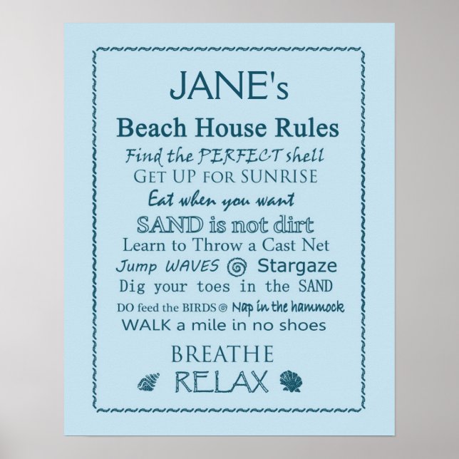 Anpassningsbar Beach House Regler Poster (Framsidan)