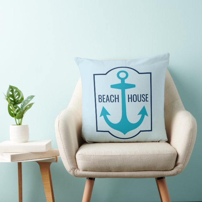 Anpassningsbar Beach House Teal and Navy Blue Anch Kudde (Stol)