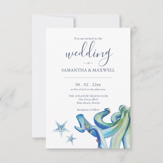 Anpassningsbar Beach-invigningskort Blåbläckfisk Inbjudningar (Framsida)