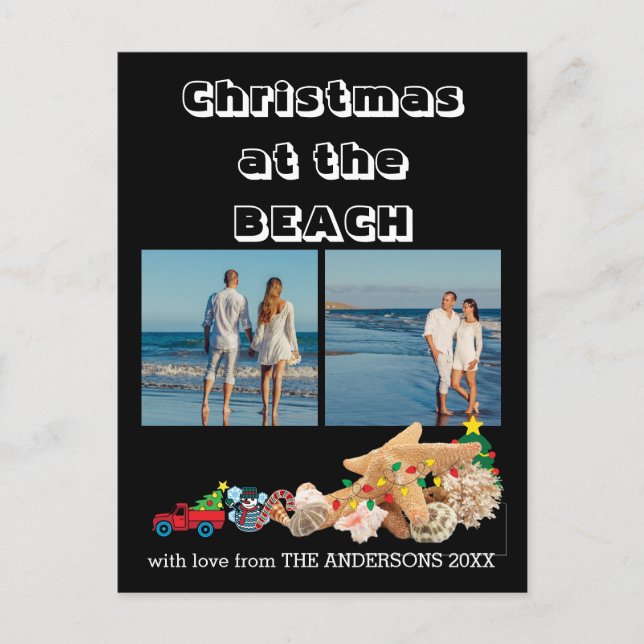 Anpassningsbar Beach 🎄 jul Seashells Collage Helg Vykort (Framsida)