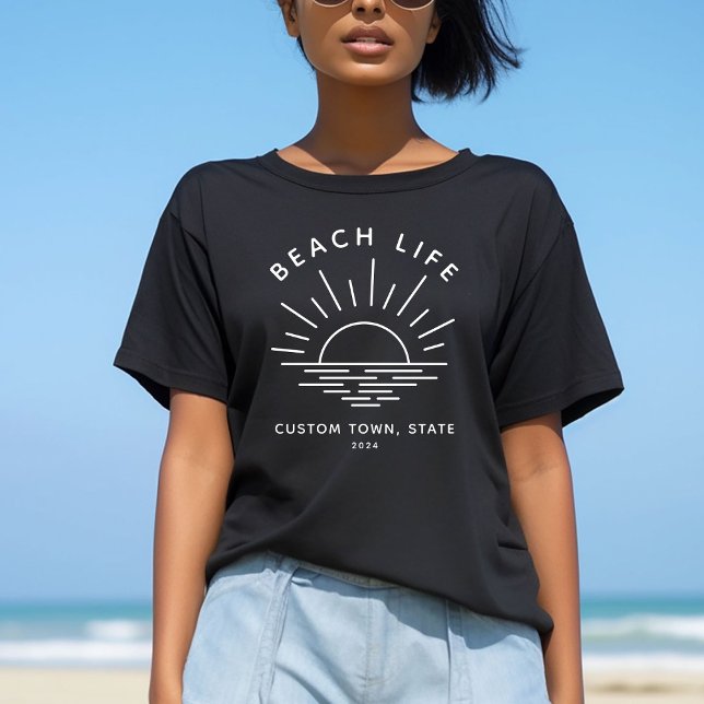 Anpassningsbar Beach Life Sunset Minimalist Modern T Shirt (Skapare uppladdad)