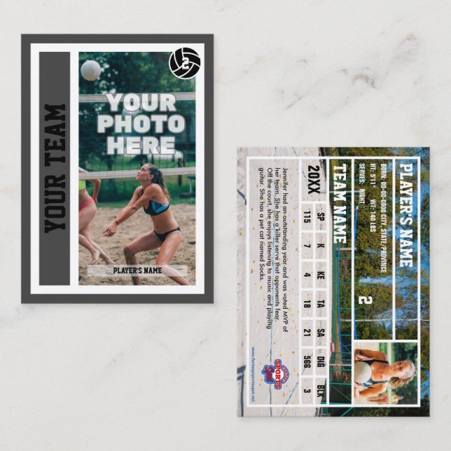 Anpassningsbar Beach Volleyball Trading Card (Mörk (Fram/baksida)