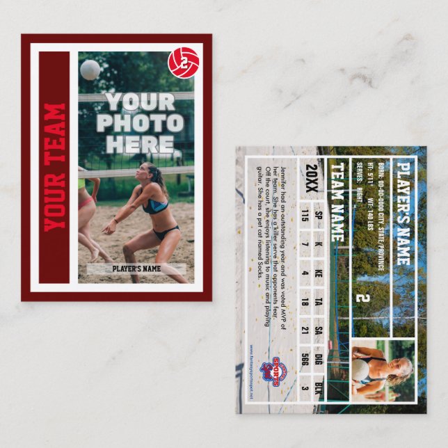Anpassningsbar Beach Volleyball Trading Card (Mörk (Fram/baksida)