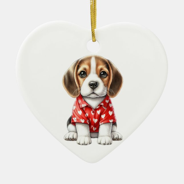 Anpassningsbar Beagle Hund Roligt Valentine Orname Julgransprydnad Keramik (Framsidan)