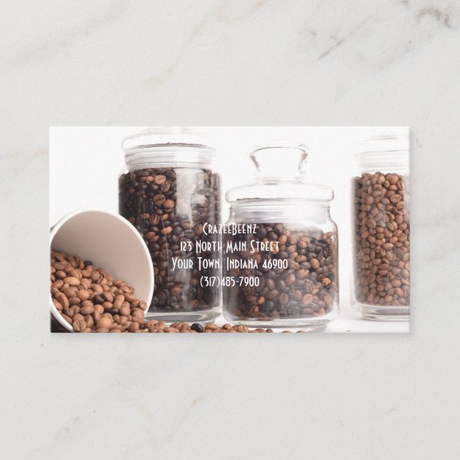 Anpassningsbar Beans Coffee Shop Business & Slå Visitkort (Framsida)