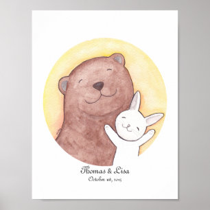 Anpassningsbar Bear Bunny Lycklig Wall Art Poster