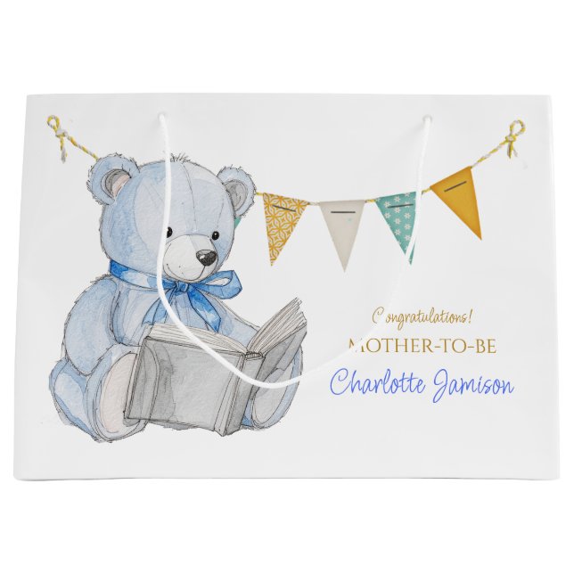 Anpassningsbar Bear läsa en bok Baby Shower (Framsidan)