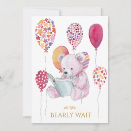 Anpassningsbar Bear läsa en bok Baby Shower Inbjudningar