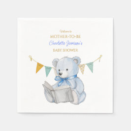 Anpassningsbar Bear läsa en bok Baby Shower Pappersservett