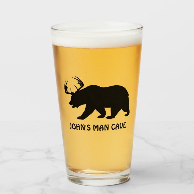 Anpassningsbar Bear med Hjort Antlers Beer Glass Glaskopp (Framsida fylld)