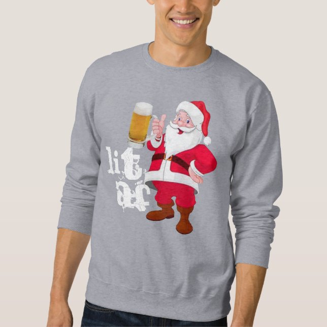 Anpassningsbar Beer Loving Santa LIT Funny jul AF Lång Ärmad Tröja (Framsida)