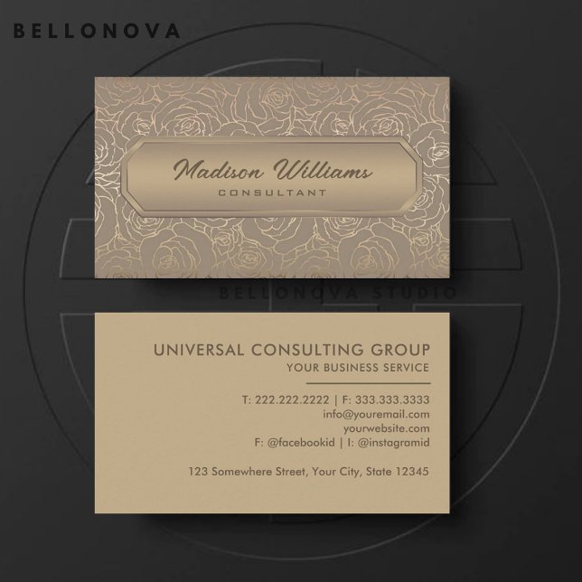 Anpassningsbar Beige Brown Grått Guld Flowers Prof Visitkort (Custom Beige Brown Grey Gold Flowers Professional Business Card)