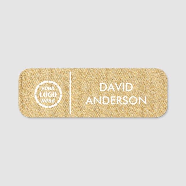 Anpassningsbar Beige Business Logotyp Basic Employ Namnbricka (Framsida)