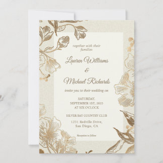 Anpassningsbar Beige Cream Guld Coppery Bläck Bröl Inbjudningar