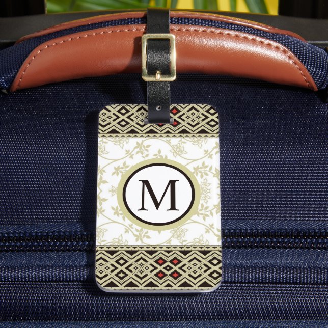 Anpassningsbar Beige White Guld Black Blommigt Azt Bagagebricka (Framsida Insitu 2)