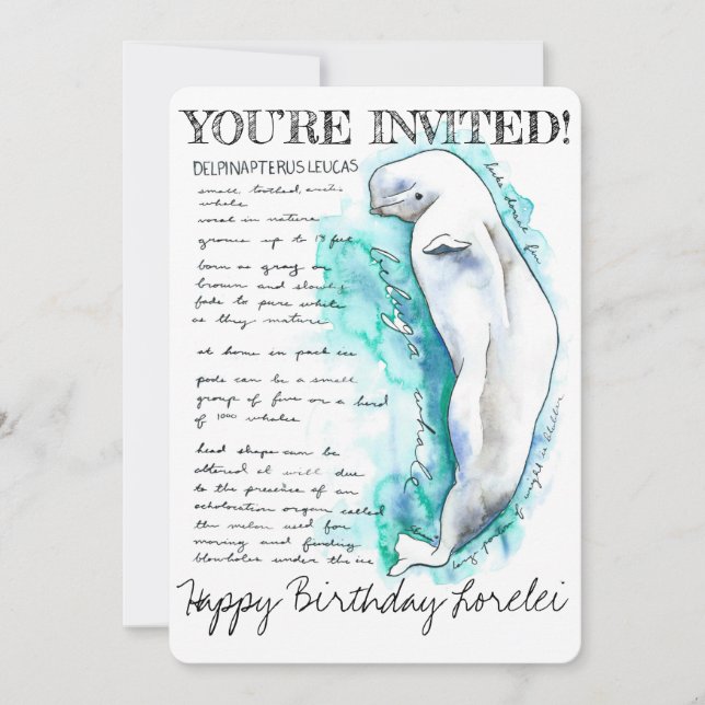 Anpassningsbar Beluga Whale Illustration-inbjudan Inbjudningar (Framsida)
