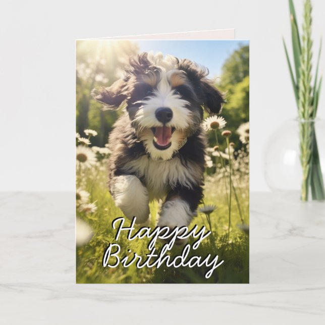 Anpassningsbar Bernedoodle Grattis på födelsedagen Tack Kort (Framsida)