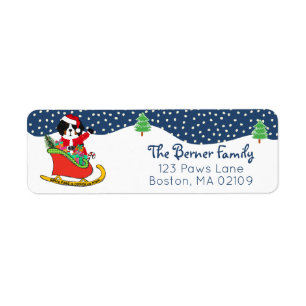 Anpassningsbar Bernese MT Hund Santa's Sleigh Returadress Etikett