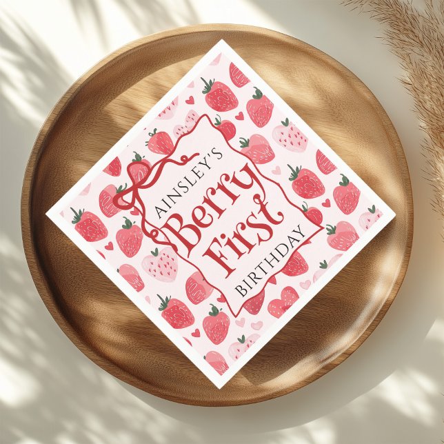 Anpassningsbar Berry First Coquette Rosa Bow 1:a f Pappersservett (Skapare uppladdad)