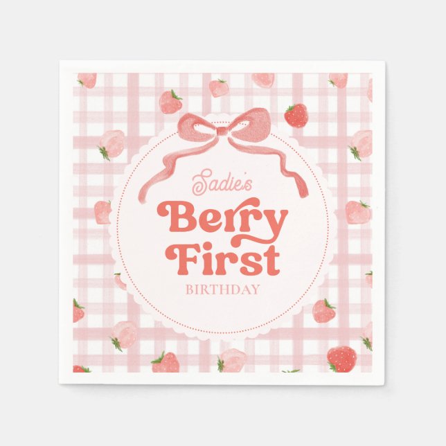 Anpassningsbar Berry First Födelsedagsfest Napkins Pappersservett (Framsidan)