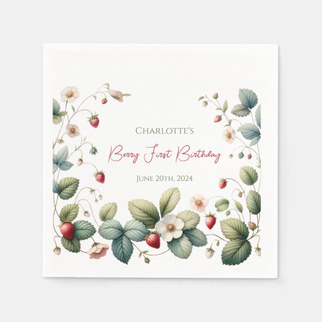Anpassningsbar Berry Första födelsedag Pappersservett (Framsidan)