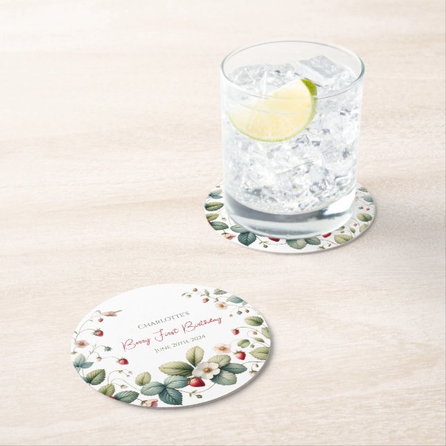 Anpassningsbar Berry Första födelsedag Underlägg Papper Rund (Insitu)