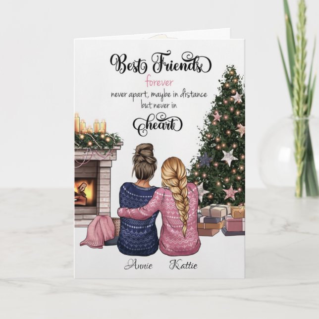 Anpassningsbar Best Friend Porträtt jul Kort (Framsida)