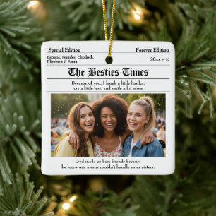 Anpassningsbar Best Friends Newspaper 2 Photos Julgransprydnad Keramik