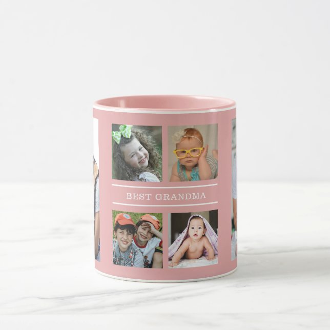 Anpassningsbar Best Grandma Barnbarn 6 Photo Colla Mugg (Center)
