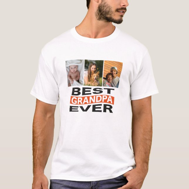 Anpassningsbar Best Grandpa nånsin 3 Photo Typogra T Shirt (Framsida)