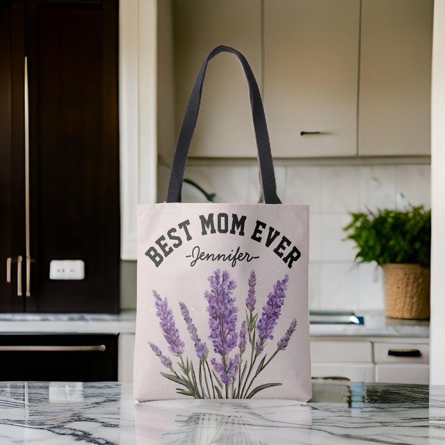 Anpassningsbar Best Mamma någonsin Blommigt Tote B Tygkasse (mama tote bag, birthday gift for mom, Christmas gift for mom, Mother’s Day tote, gift for women)