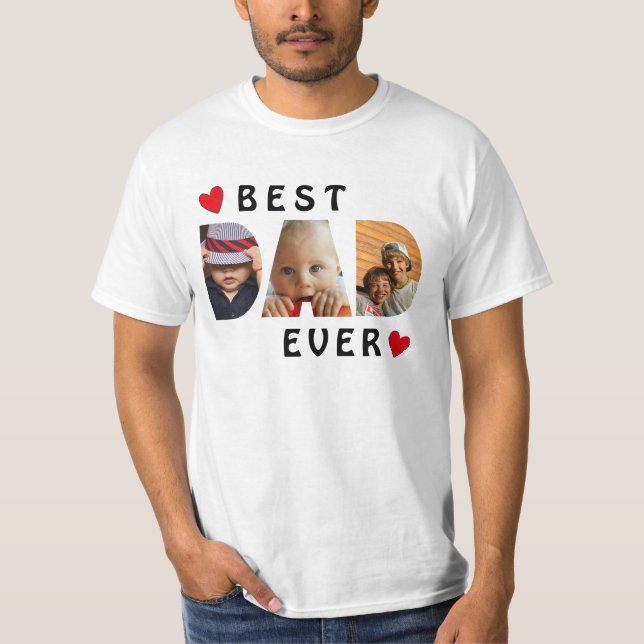 Anpassningsbar Best Pappa någonsin, 3 fotokollage T Shirt (Framsida)